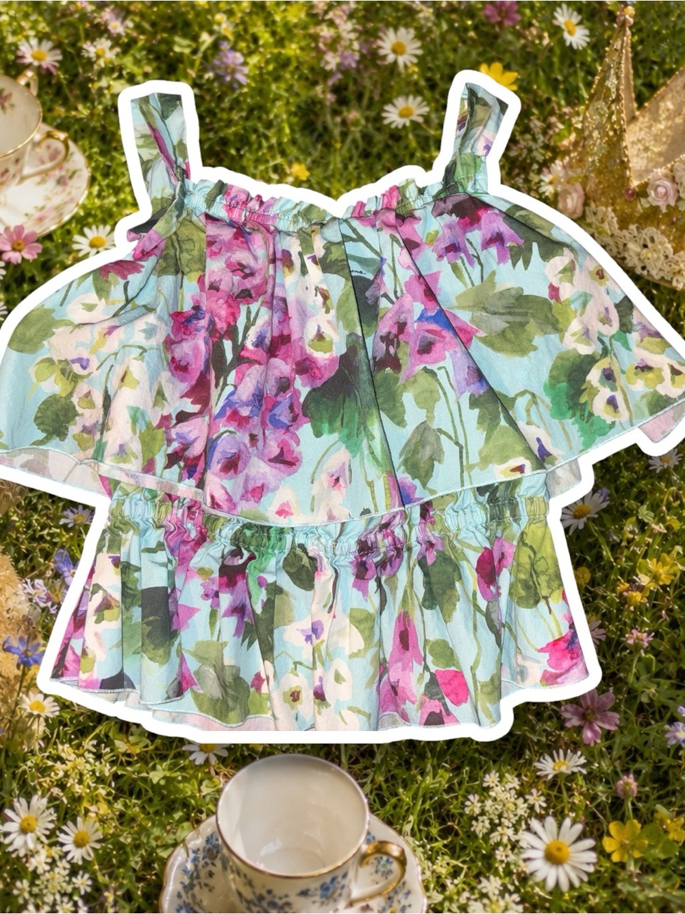Dolce & Gabbana Girls Renaissance Bellflower Floral Ruffle Top 7/8